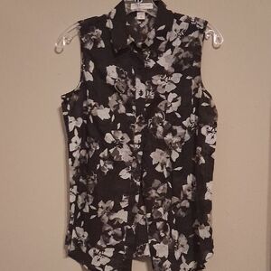 Coldwater Creek Black and White Floral Button Down Shirt
